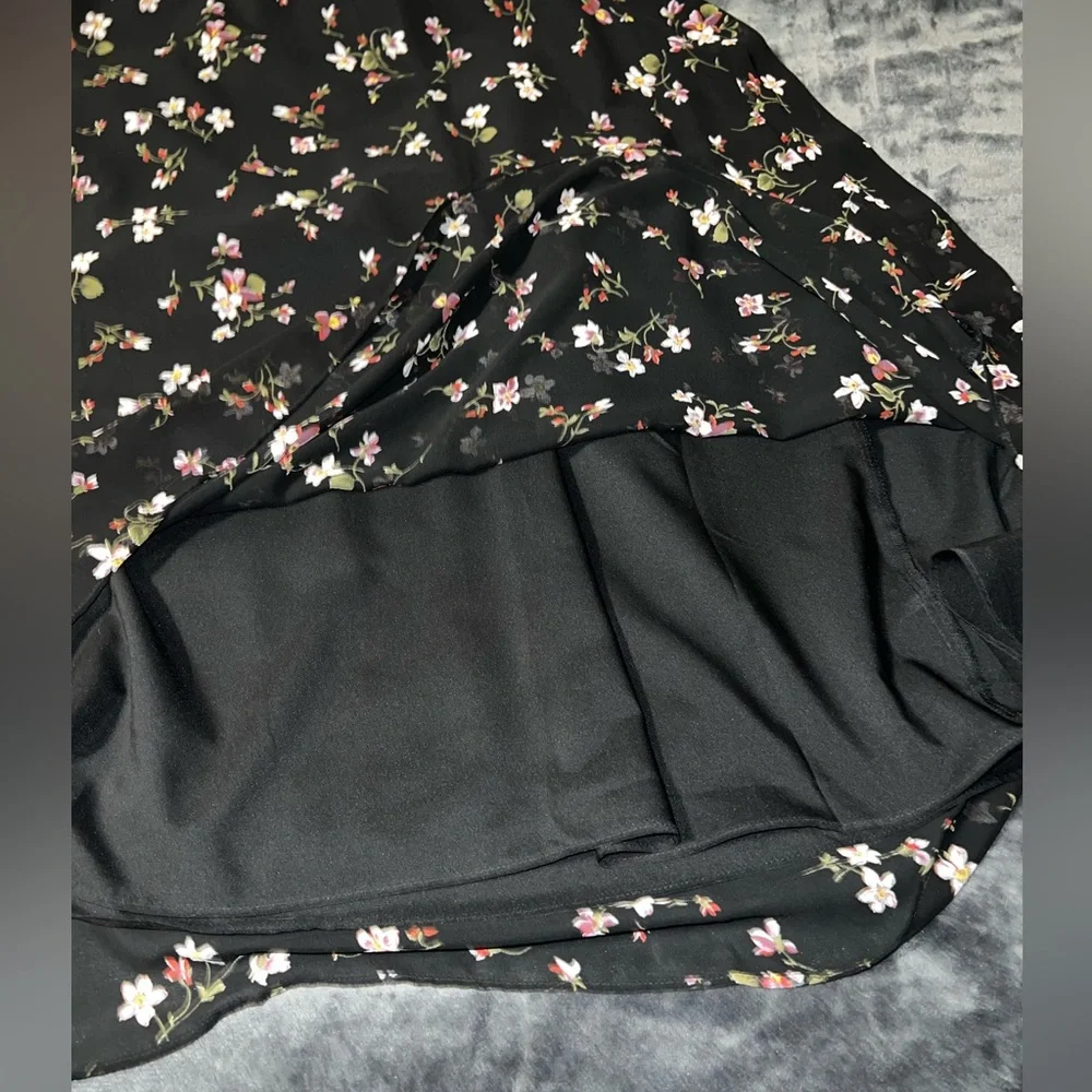 Madewell Black Floral Smocked Waist  Midi Dress/Size Large - Picture 10 of 11
